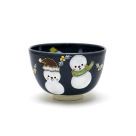 紺釉 雪だるま 茶碗 深山