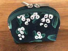 Porte-monnaie demi-lune, fleurs sur fond vert sombre