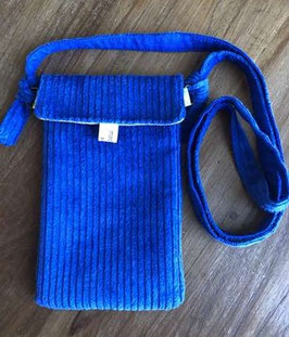 Pochette smartphone velours bleu roi, intérieur moutarde pâle