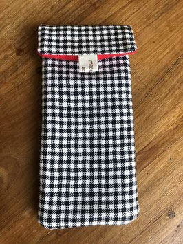 Etui à lunettes vichy noir et blanc, intérieur rouge