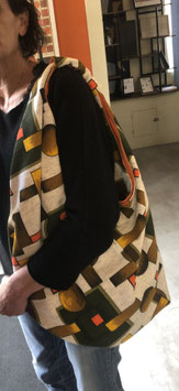 Sac origami réversible motifs géométriques / orange, taille L