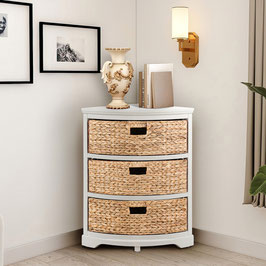 eHemco 3 Tier X-Side Corner Table Storage Cabinet with 3 Wicker Baskets