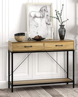 eHemco Rustic Console Table with 2 Drawers and Storage Shelf, Black Base