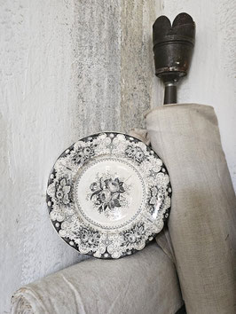 VERKAUFT Sze 15.09. ROSEN antiker französischer Teller Blumen - schwarzes Dekor