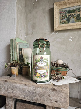 VERKAUFT Nic 09.04. SIROP DE MENTHE DURFOR 1 1/2L Uraltes Vorratsglas mit antikem Etikett