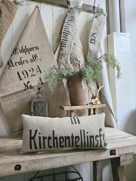 VERKAUFT Wit 17.11. 48x20cm KIRCHENTELLINS... Leinenkissen aus antikem Leinen