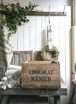 VERKAUFT Got 30.11. CHOCOLAT MENIER antike GROSSE Transportkiste Kiste aus Frankreich