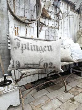 VERKAUFT Lar 02.04. 1902 PFLUG Leinenkissen aus antikem Getreidesack Leinen