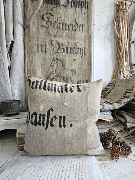 VERKAUFT Nic 02.11.  HALLMAIER Leinenkissen aus antikem Getreidesack Leinen