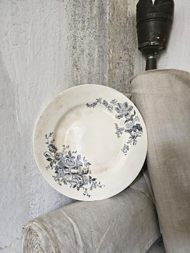 VERKAUFT Kre 15.09. RAMEAU LONGCHAMP antiker französischer Teller Blumen - schwarzes Dekor