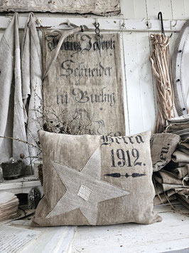 VERKAUFT Bac 31.10. 1912 STERN Leinenkissen aus antikem Getreidesack Leinen
