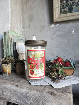 VERKAUFT Fis 25.03. SIROP DE FRAISE Uraltes Vorratsglas mit antikem Etikett