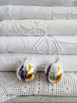 VERKAUFT Sem 01.01. 2erSET uralte Baumkugeln Christbaumschmuck silber blau gold