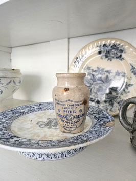 antiker Creampot Vorratstopf FRESH DAILY blaues Dekor