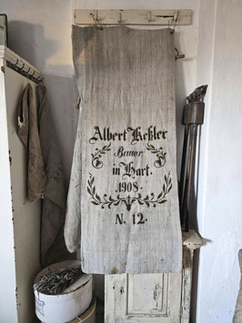 VERKAUFT Woj 18.12. 1908 GIRLANDE unben antiker langer Getreidesack Leinensack Mehlsack