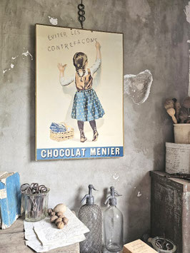 VERKAUFT Sib 20.05. CHOCOLAT MENIER uralte franz Werbetafel Schautafel