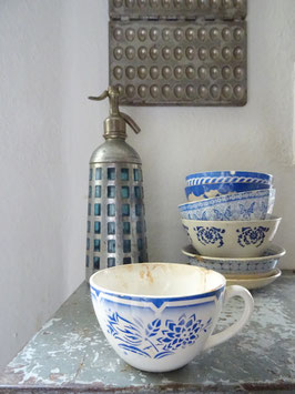VERKAUFT San 01.10. uralte große Tasse SARREGUEMINES blaues Dekor