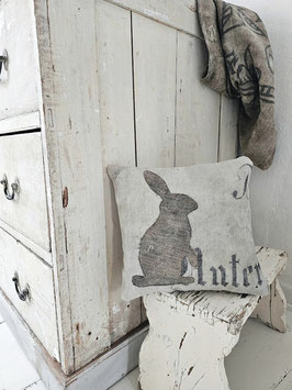 VERKAUFT Deb 05.02.  HASENKISSEN Leinenkissen HASE aufrecht dunkel Getreidesackkissen