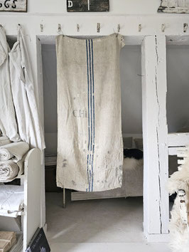 C.Hi. antiker Leinensack Mehlsack Getreidesack / blaue Streifen
