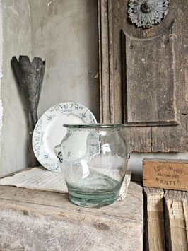 VERKAUFT Cla 04.07. uralter franz Confitpot aus Glas - aqua III