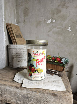 GALLIA FRAISE Uraltes Vorratsglas mit antikem Etikett