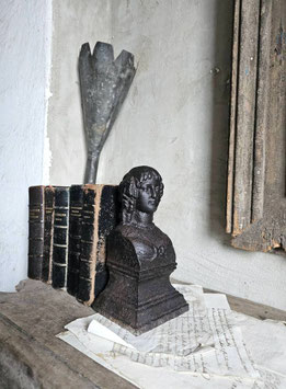 VERKAUFT Got 10.01. antike franz Büste Gußeisen SCHÖNE FRAU Buchstütze Gartenelement II