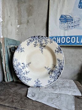 gebuttert 23cm tiefer franz antiker Teller  starke Patina Blaudekor Blumen