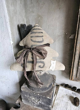 VERKAUFT Dan 09.11. Tannenbaum aus antikem Leinen mit Schrift - LV