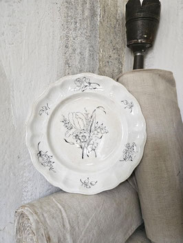 VERKAUFT Ste 18.09. LUNEVILLE antiker französischer Teller Blumen - schwarzes Dekor