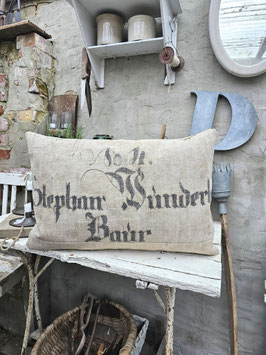 VERKAUFT San 12.04. NO4 WUNDERLE Leinenkissen Getreidesackkissen aus antikem Getreidesack Leinen