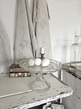 uralte Etagere Fußteller aus Glas