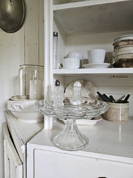 uralte Etagere Fußteller aus Glas