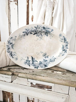 VERKAUFT Anj 10.05. 30cm antike ovale Platte VÖGEL & ROSEN Villeroy&Boch Petrol - grandiose Patina