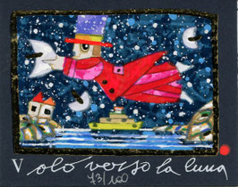 Francesco Musante - Volo verso la luna -  cm 8x10 blu