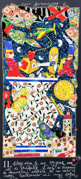 Francesco Musante - Il libro apre le sue pagine come ali di farfalle, il cielo si riempie di immagini colorate, tu mi rubi il cuore saltando nei miei sogni cm 23x50 blu