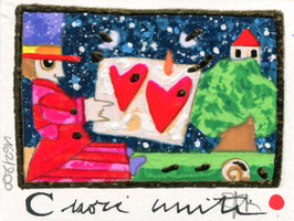 Francesco Musante - Cuori uniti cm 8x10 su cartoncino bianco