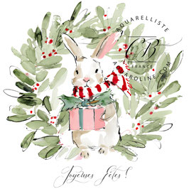 Couronne ,lapin et sont présent, Joyeuses Fêtes