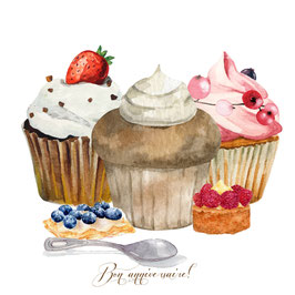 Carte anniversaire 3 cupcakes ...cuillère