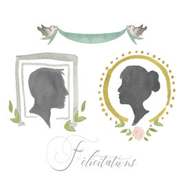 félicitations, portraits silhouettes.