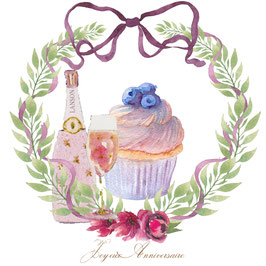 Joyeux Anniversaire champagne et cupcake