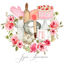 Carte anniversaire patisserie, roses...