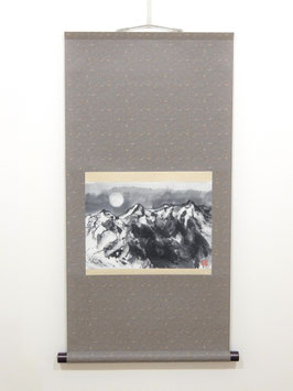 Snow Mountain, Hanging Scroll, Japanese Ink Art, for Zen Meditation and Tea Ceremony