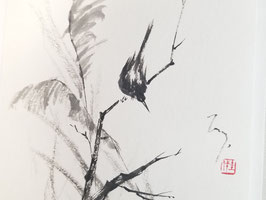 Kingfisher, Framed Sumi-e Painting, Japanese Ink Art