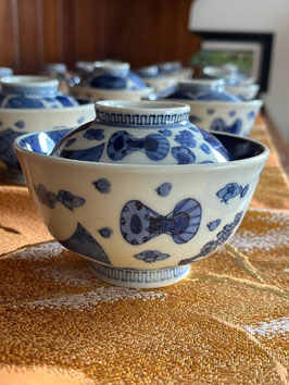 古伊万里　染付　蓋茶碗　2客セット