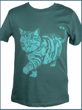 Kindershirt Biobaumwolle Dunkelgrün Kater