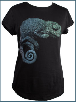 Schwarzes rollsleeve T-shirt Chamäleon