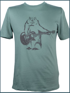 Graugrünes Herren Bio Baumwollshirt Murmel mit Gitarre