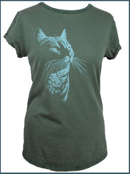 Grünes ausgewaschene rollsleeve Katze