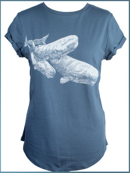 Denimblaues rollsleeve T-shirt Wale
