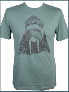 Graugrünes Herren Bio Baumwollshirt Walross